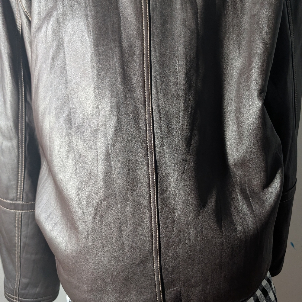 Max USA Men's Brown Leather Zip-Front Racer Button Jacket Size M - Picture 7 of 9